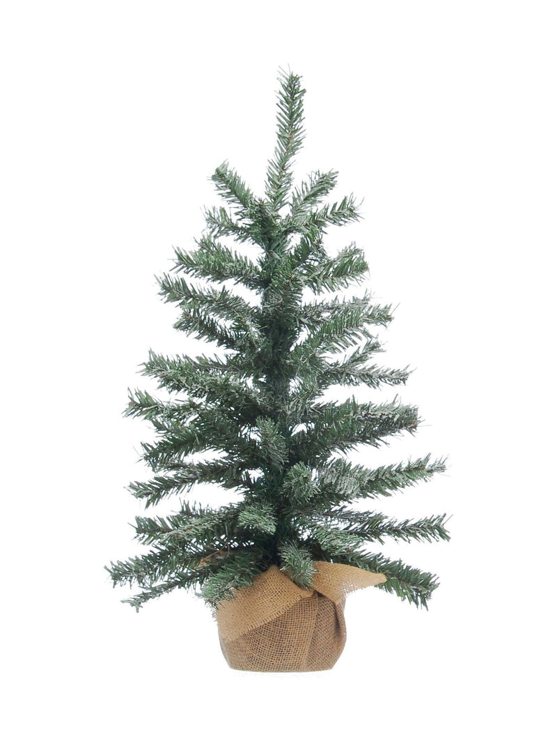 Flocked snowy Christmas tree 3ft with burlap base, UK version