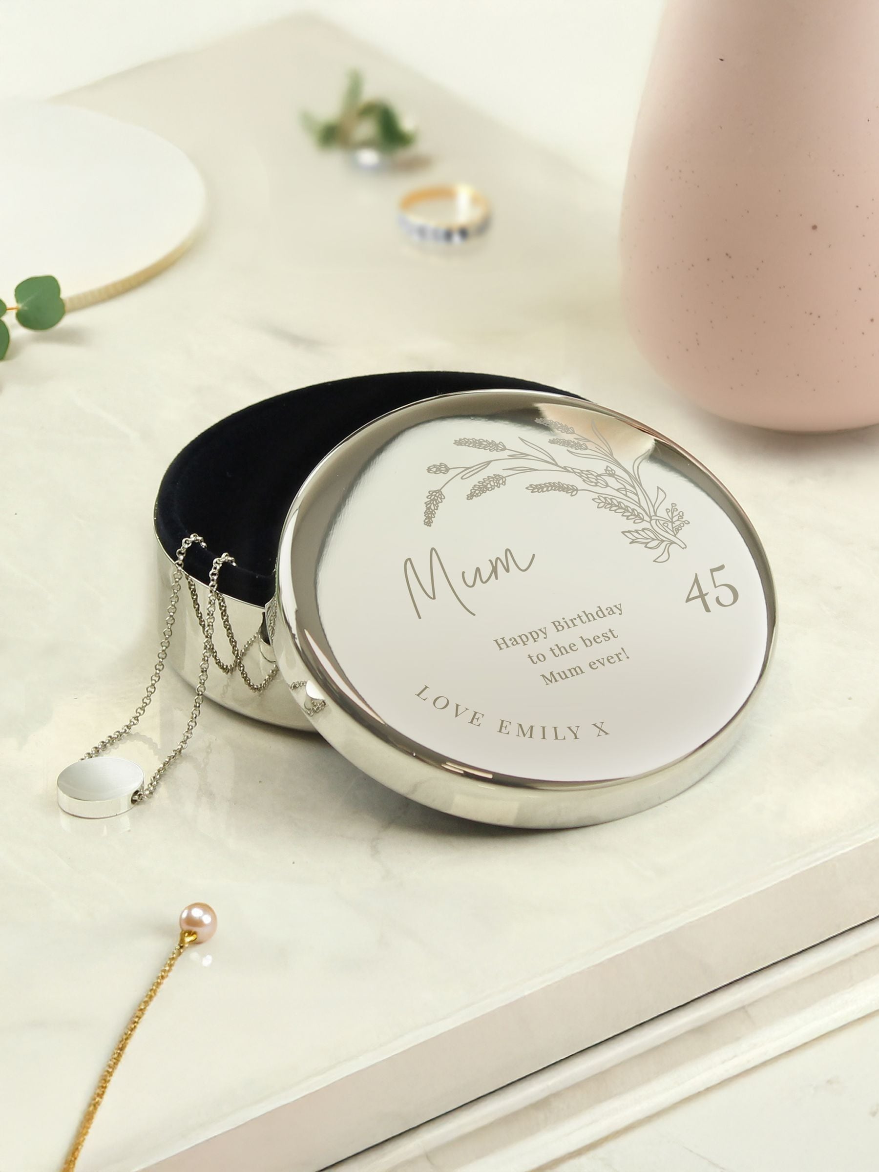 PMC personalised round birthday trinket box, UK version