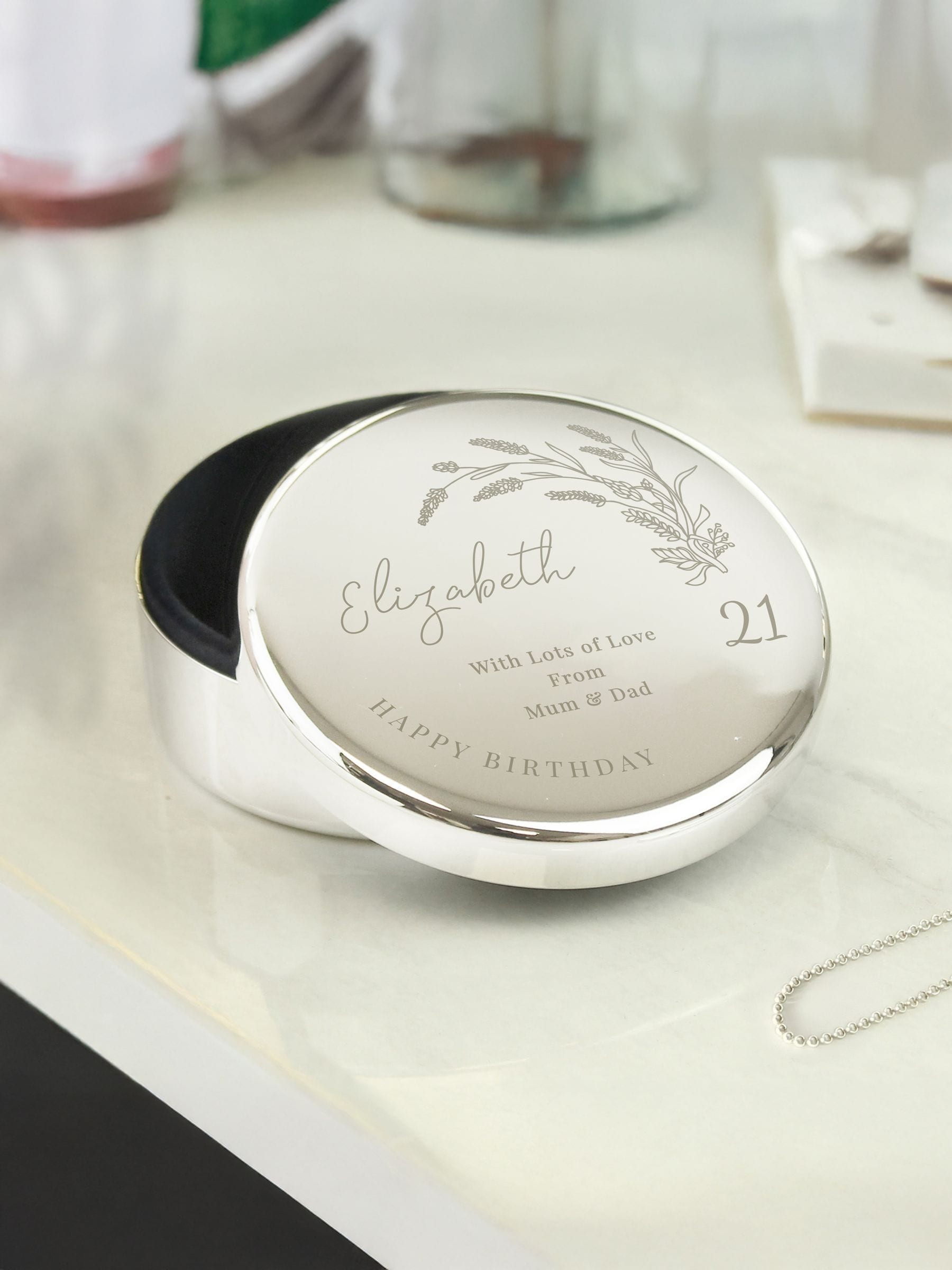 PMC personalised round birthday trinket box, UK version