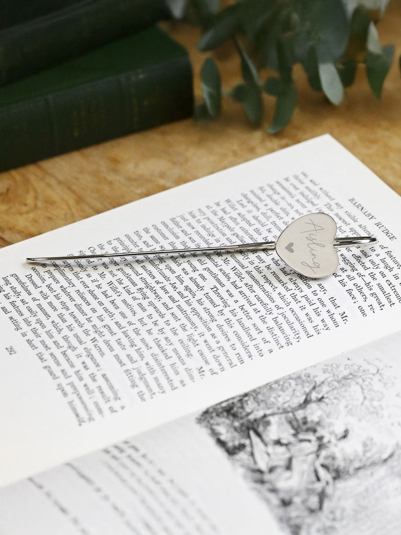 PMC engraved personalised heart bookmark (British brand)