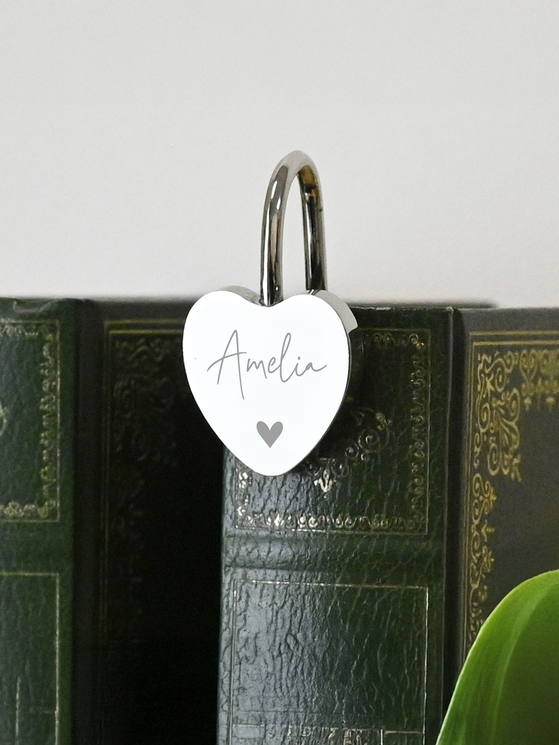 PMC engraved personalised heart bookmark (British brand)