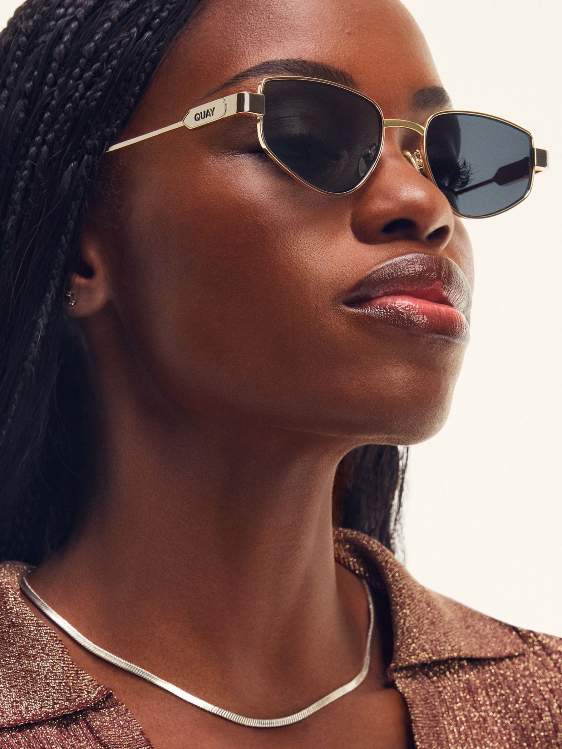 QUAY Gold sunglasses metal frame polycarbonate lenses, imported from the UK