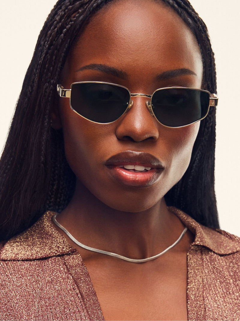 QUAY Gold sunglasses metal frame polycarbonate lenses, imported from the UK