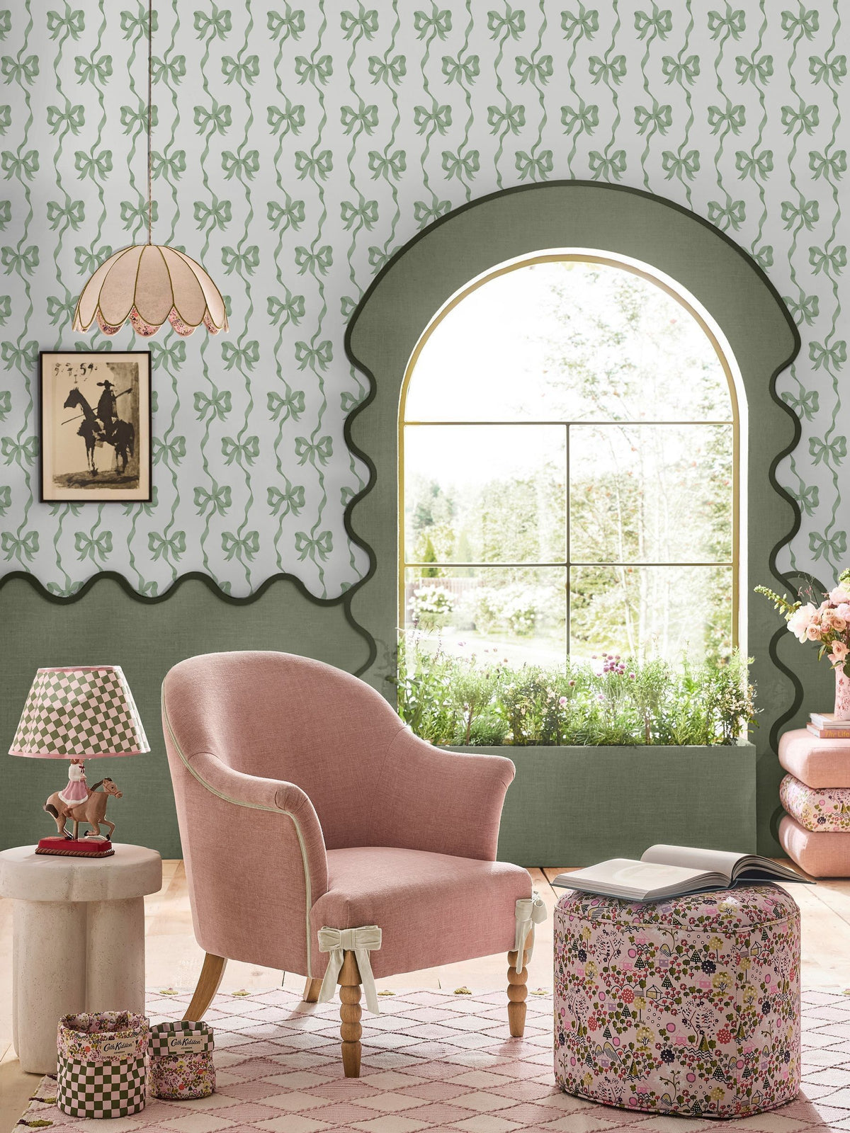 Cath Kidston Pink and Red Ribbon Bow A4 Wallpaper Sample