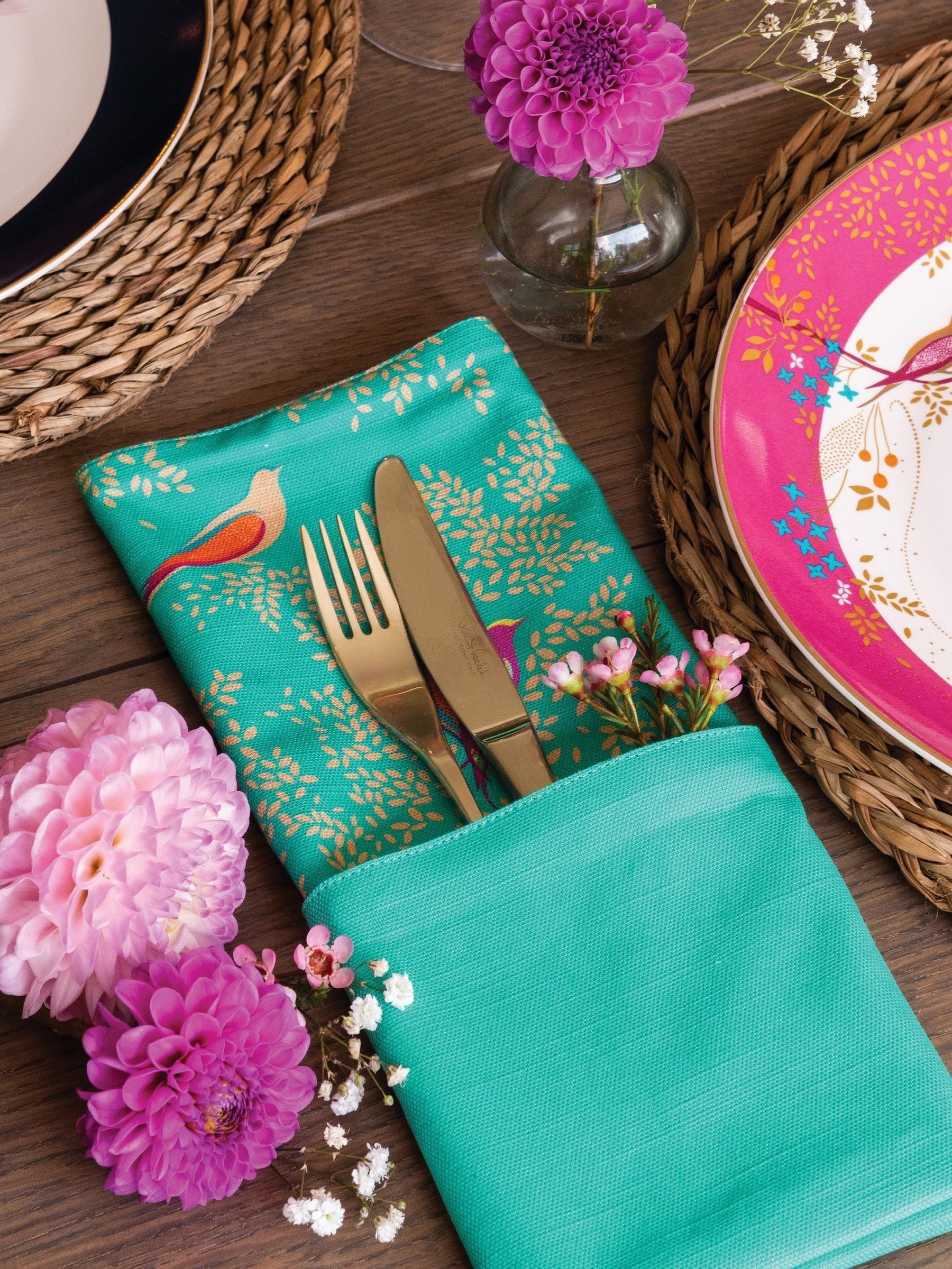 Sara Miller set of 4 green Chelsea Birds napkins (British brand)