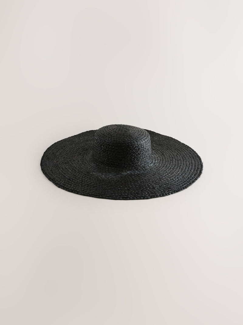 Black oversized brim floppy straw hat (British brand)