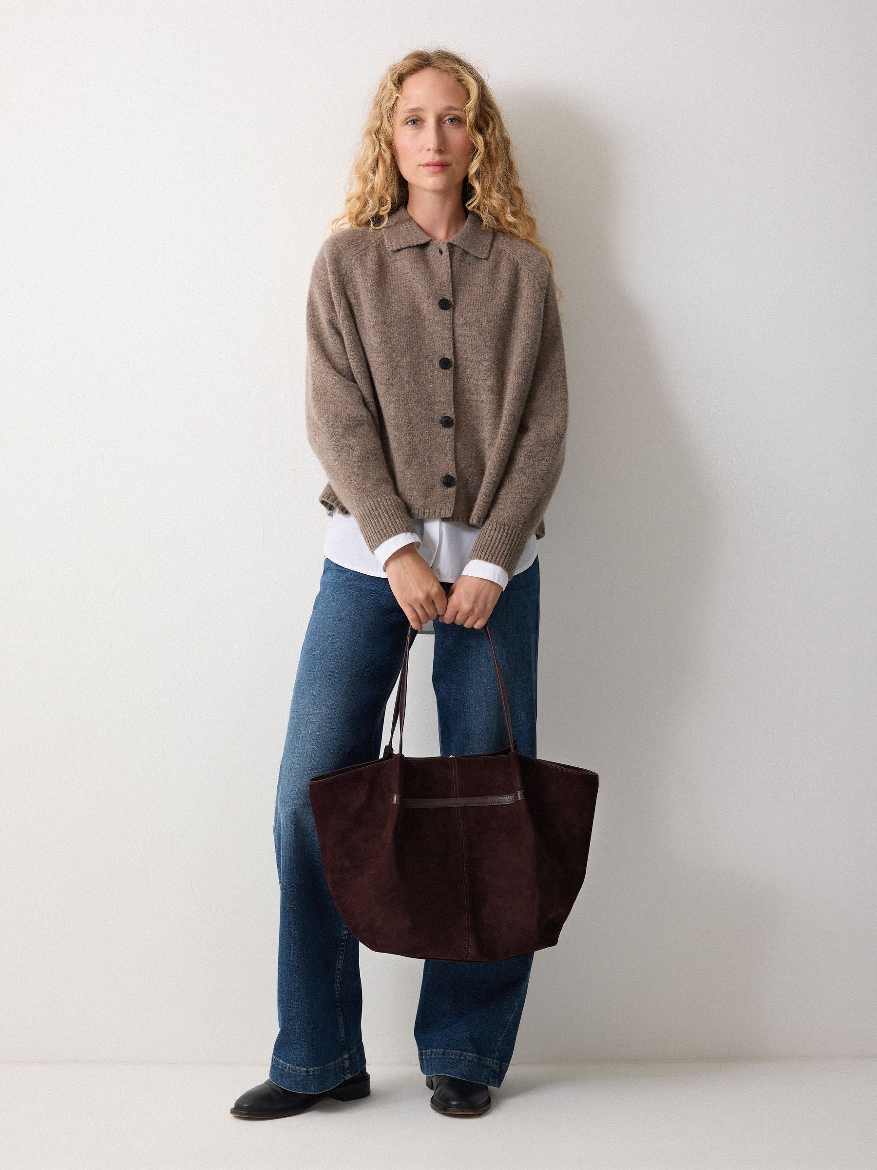 Jigsaw brown suede tote bag with leather straps, UK version