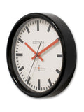 Brookpace Lascelles black Swiss station clock 30cm, imported from the UK