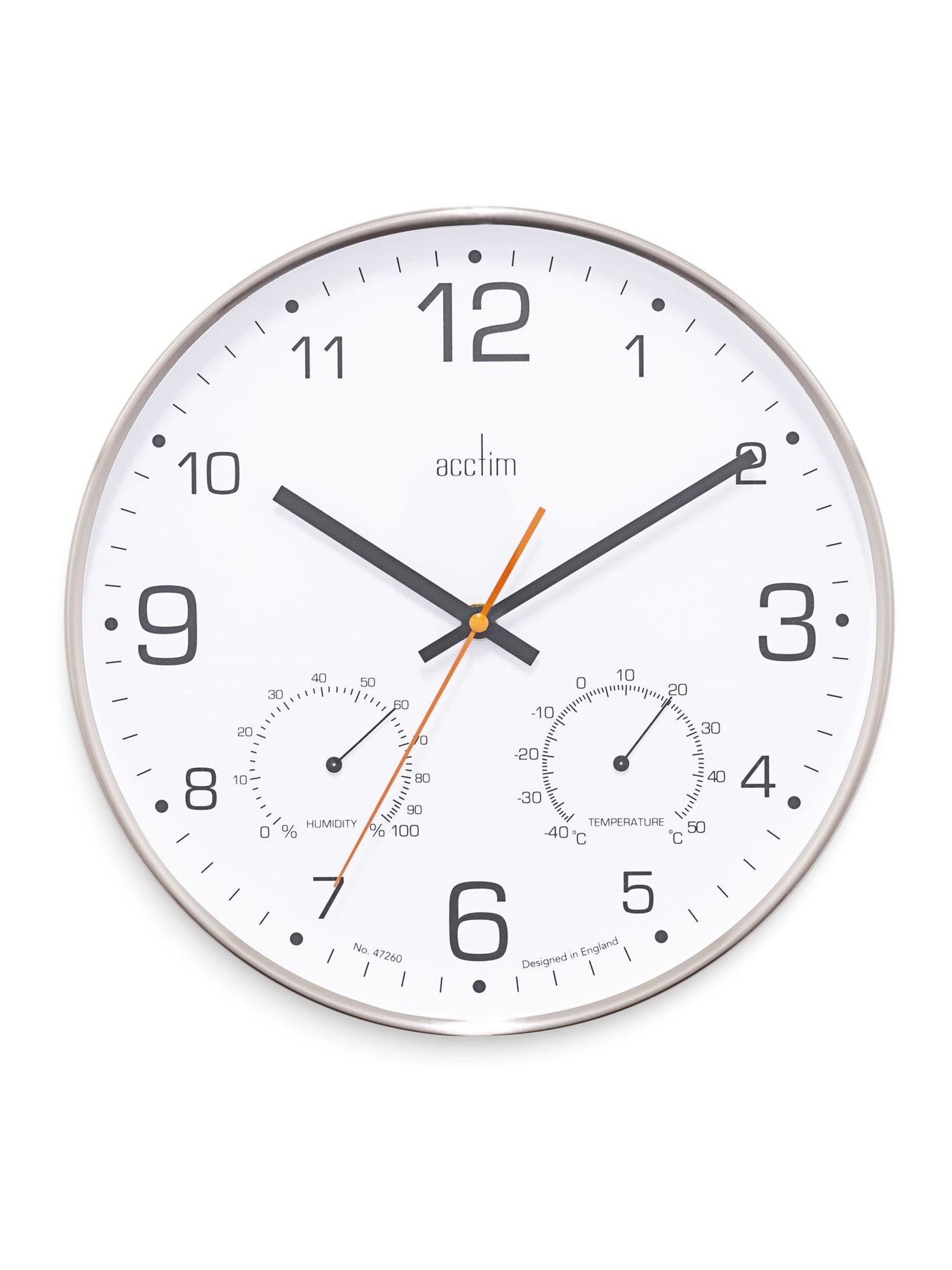Acctim Chrome Komfort thermo hygro wall clock 30.5cm, UK version