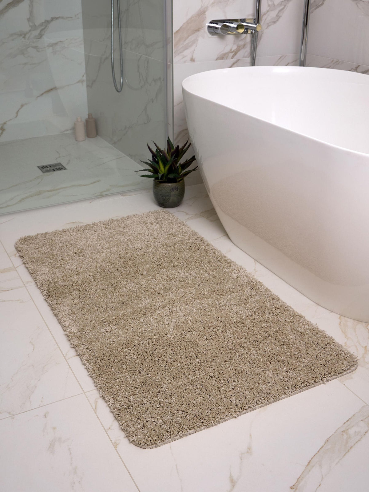 My Rug beige shaggy bathmat runner 120x67cm, imported from the UK