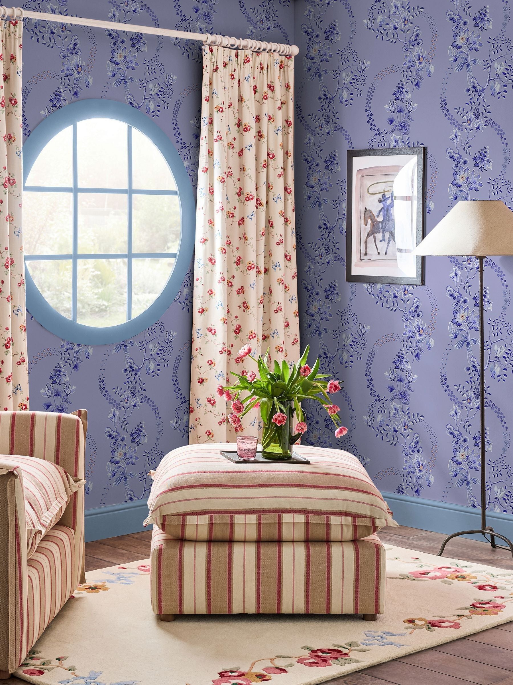 Cath Kidston Dusky Blue Road Floral wallpaper roll, imported from the UK