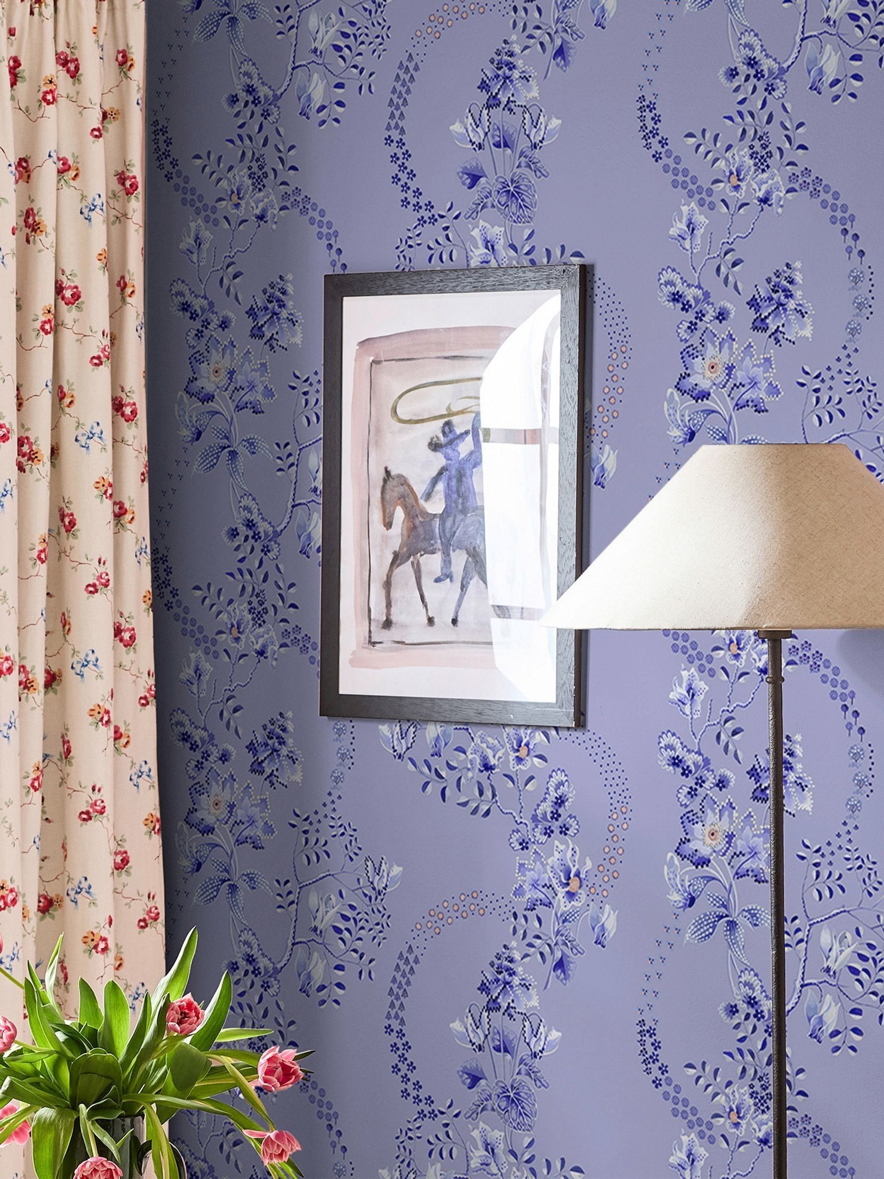 Cath Kidston Dusky Blue Road Floral wallpaper roll, imported from the UK
