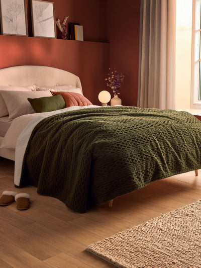 Next Silentnight Olive Heat Genie Cable Knit Giant Heated Blanket 180cm x 240cm- Buy online at McGrocer