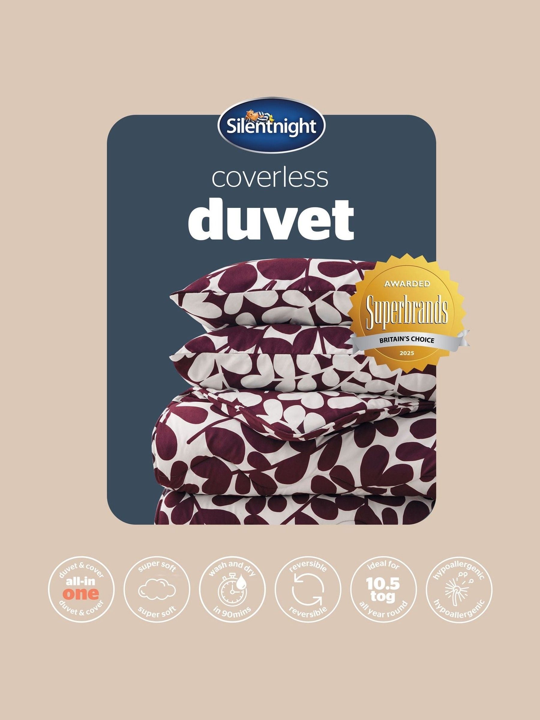 Silentnight leaf print coverless duvet set 10.5 tog - British product