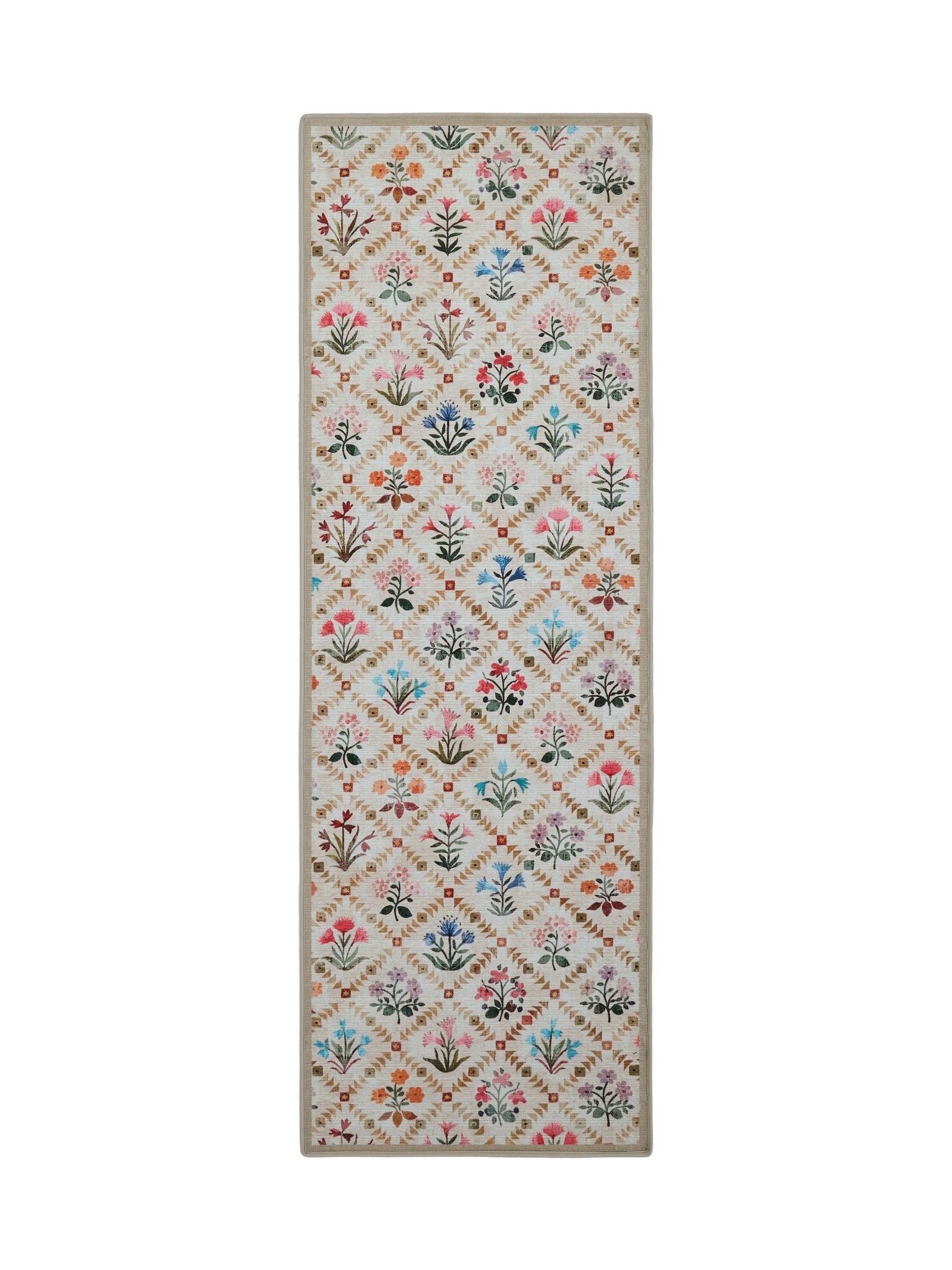 Hug Rug beige wildflower patch runner 75x220cm (British brand)