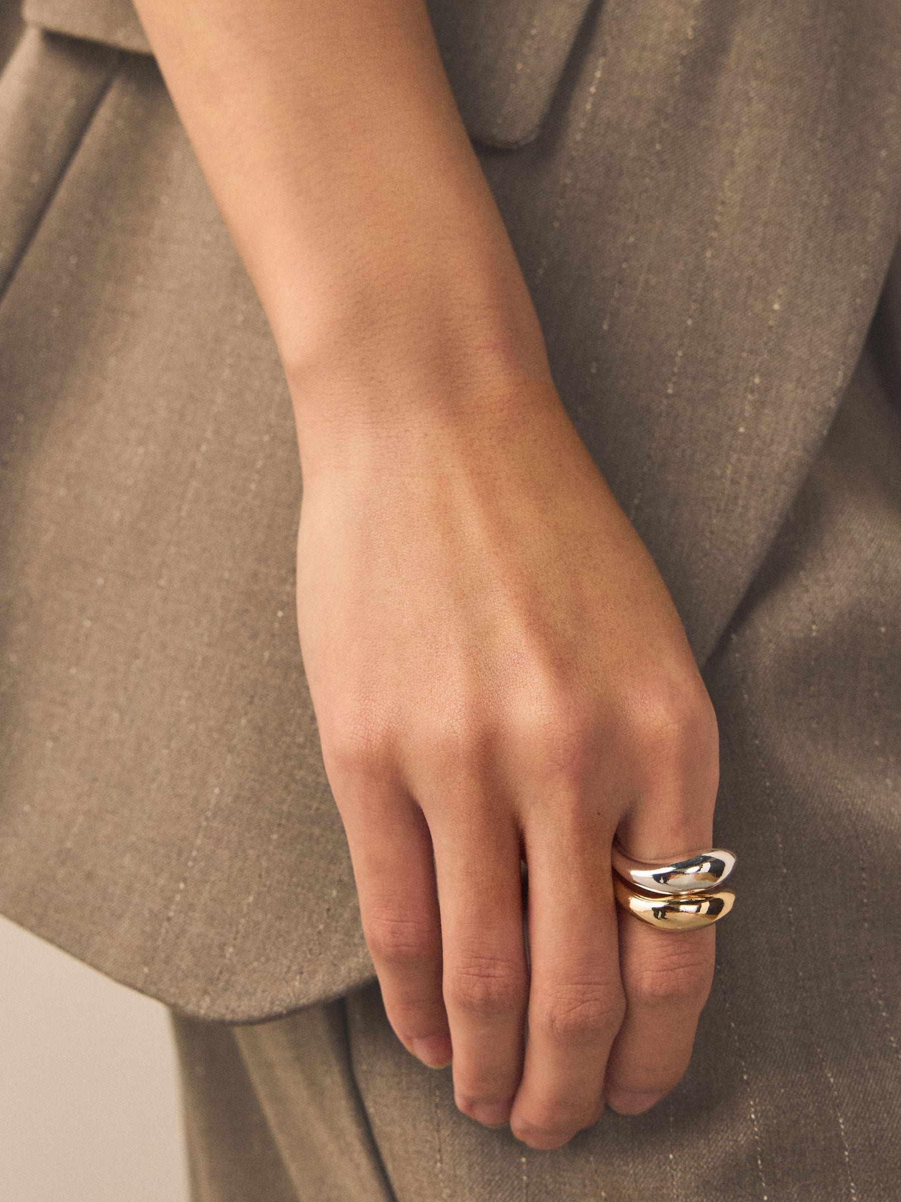 Mixed metal rings pack chunky silver and gold tone - British product