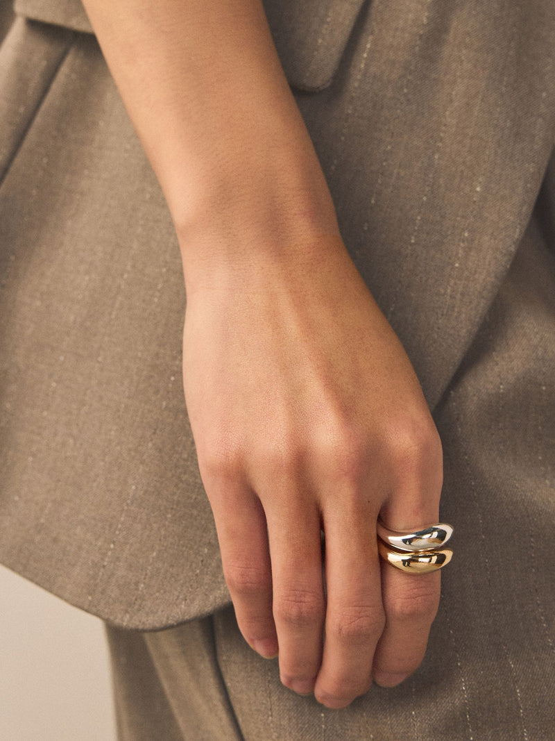 Mixed metal rings pack chunky silver and gold tone - British product