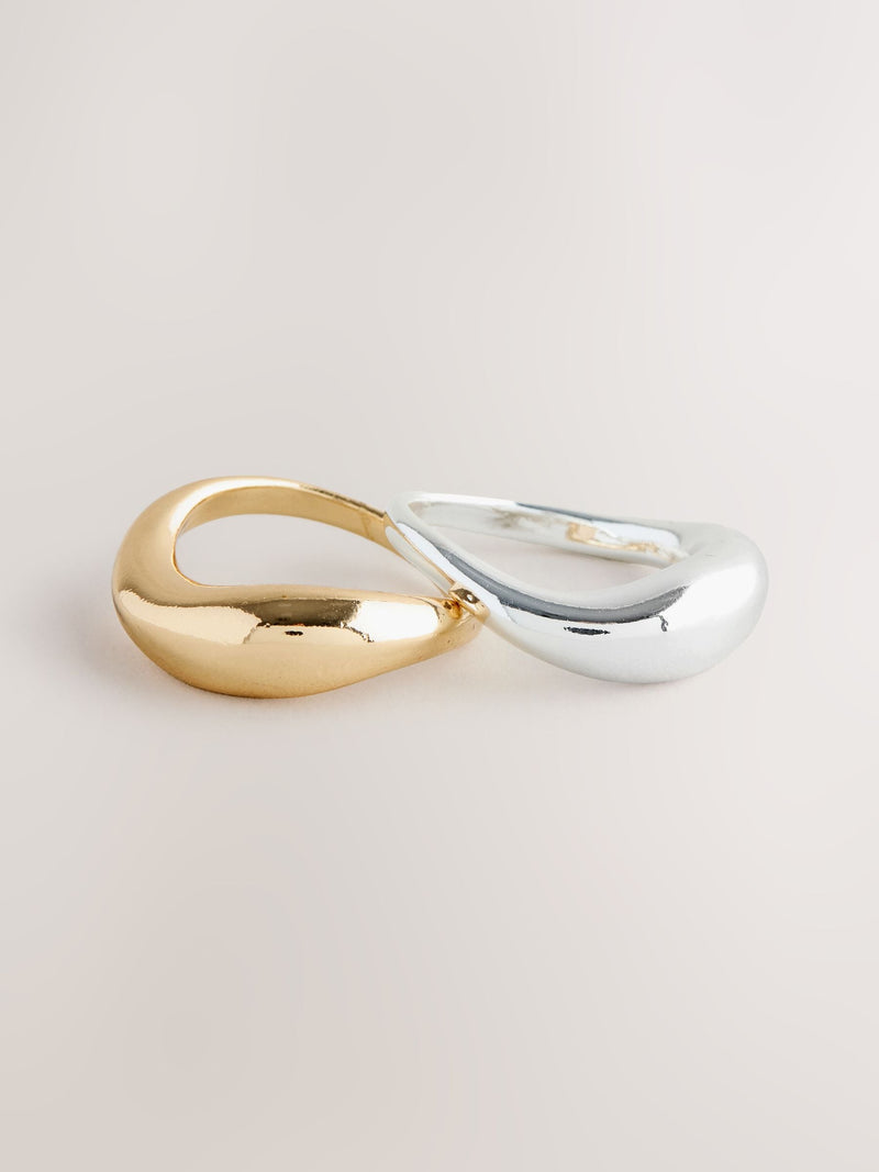 Mixed metal rings pack chunky silver and gold tone - British product