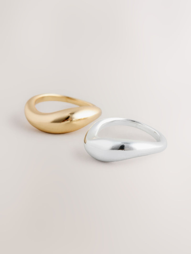 Mixed metal rings pack chunky silver and gold tone - British product