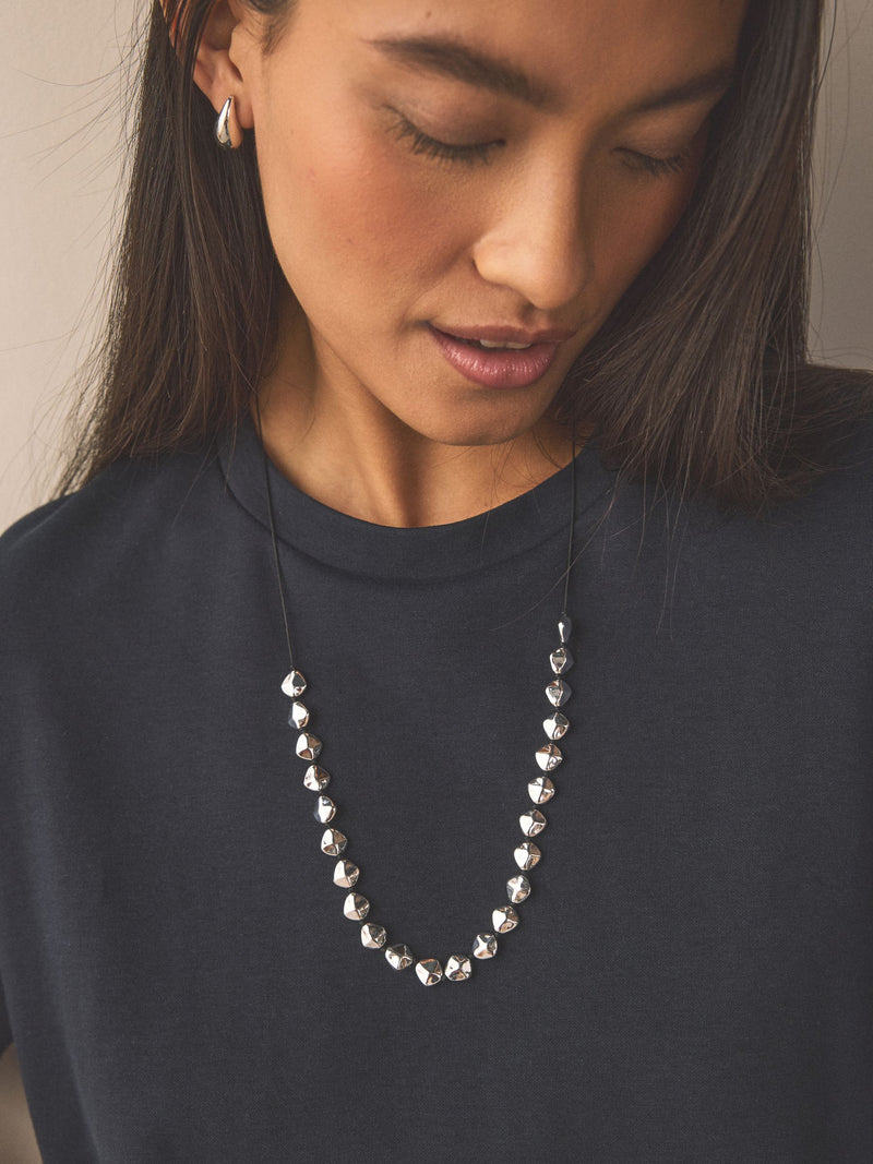 Gold Tone Chunky Beaded Cord Necklace