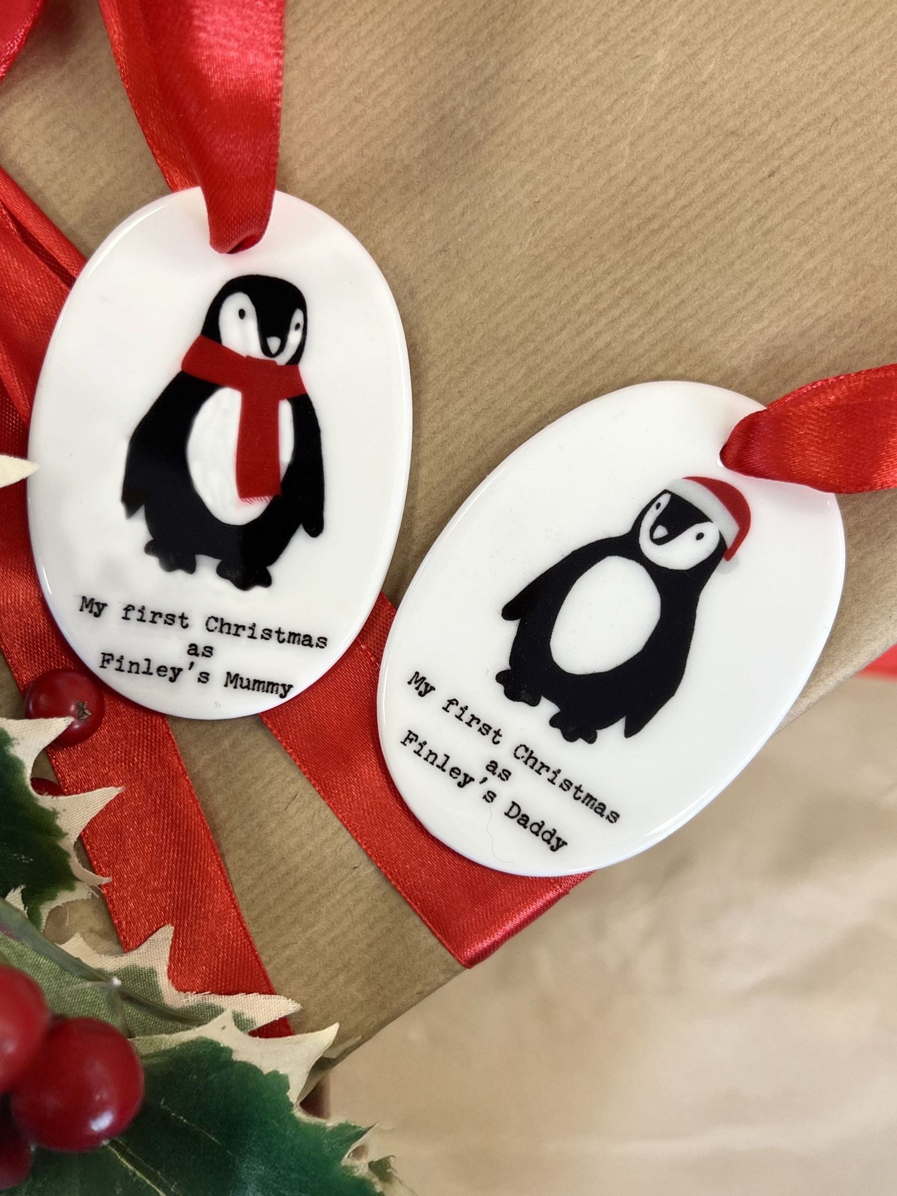 Solesmith personalised penguin Christmas decoration 7.5cm (British brand)