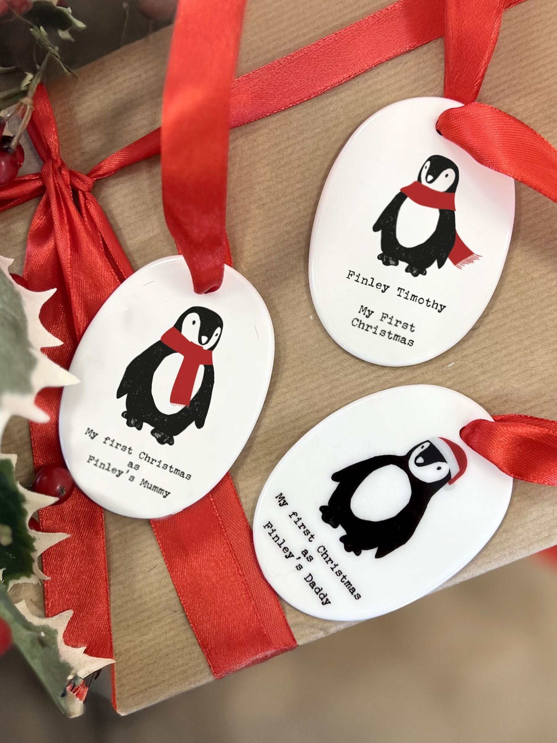 Solesmith personalised penguin Christmas decoration 7.5cm (British brand)
