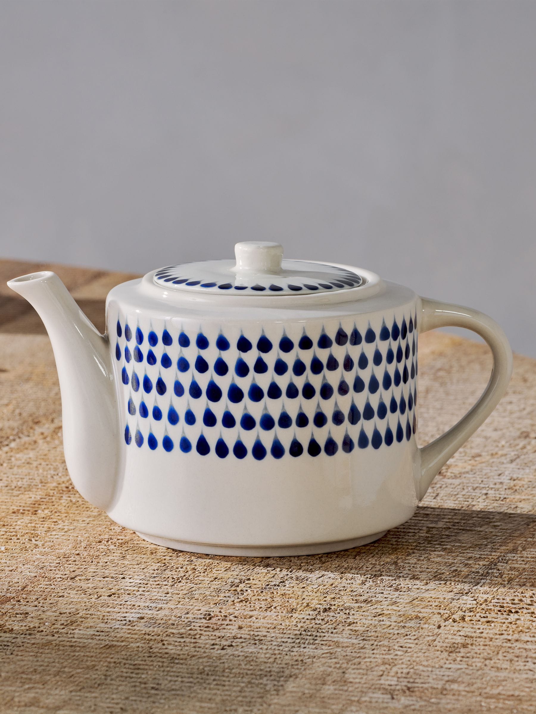 Nkuku cream and indigo drop teapot - UK version