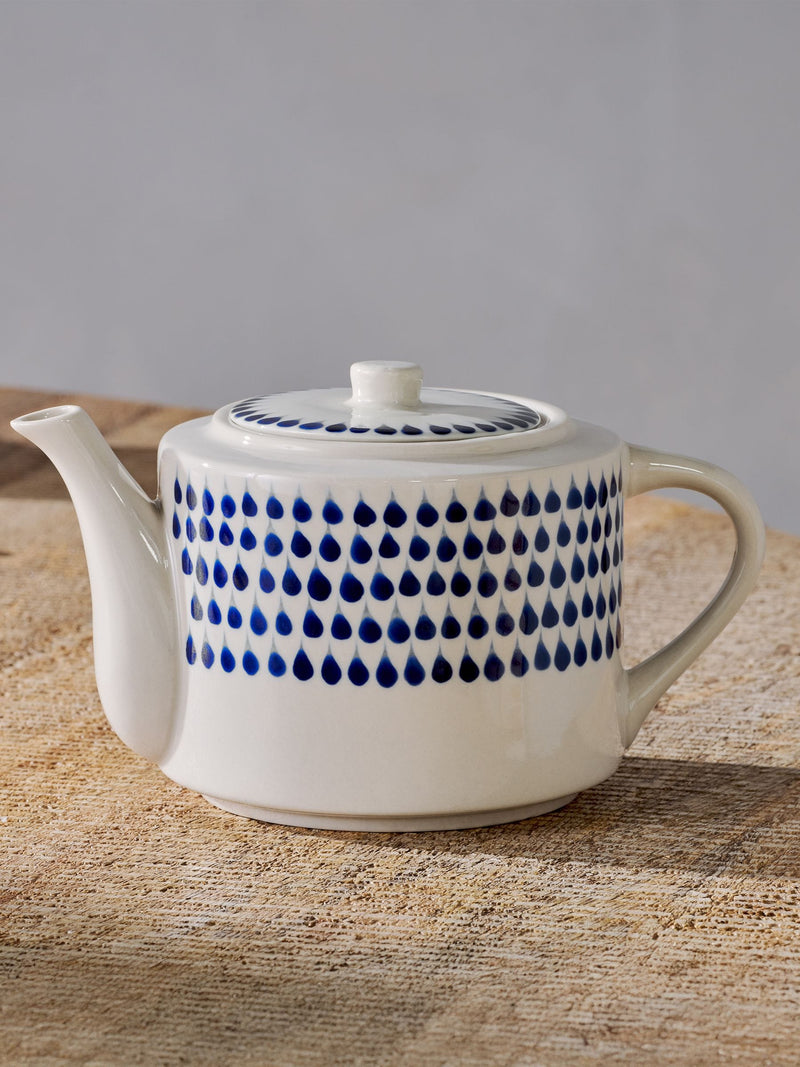 Nkuku cream and indigo drop teapot - UK version