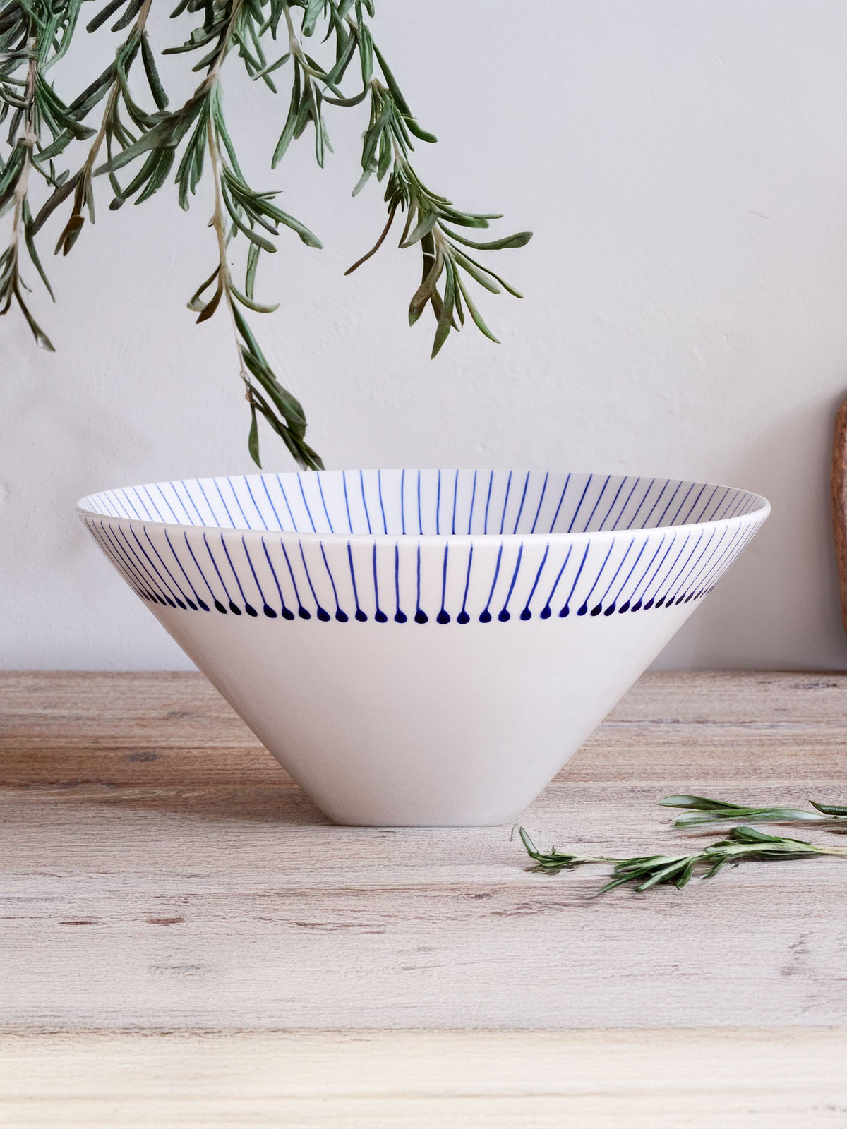Nkuku cream and indigo Iba serving bowl (British brand)