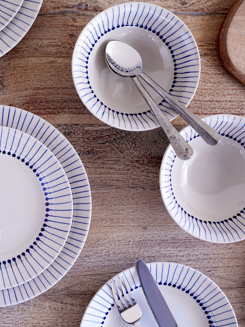 Nkuku Iba dinnerware set cream indigo 12 piece, imported from the UK