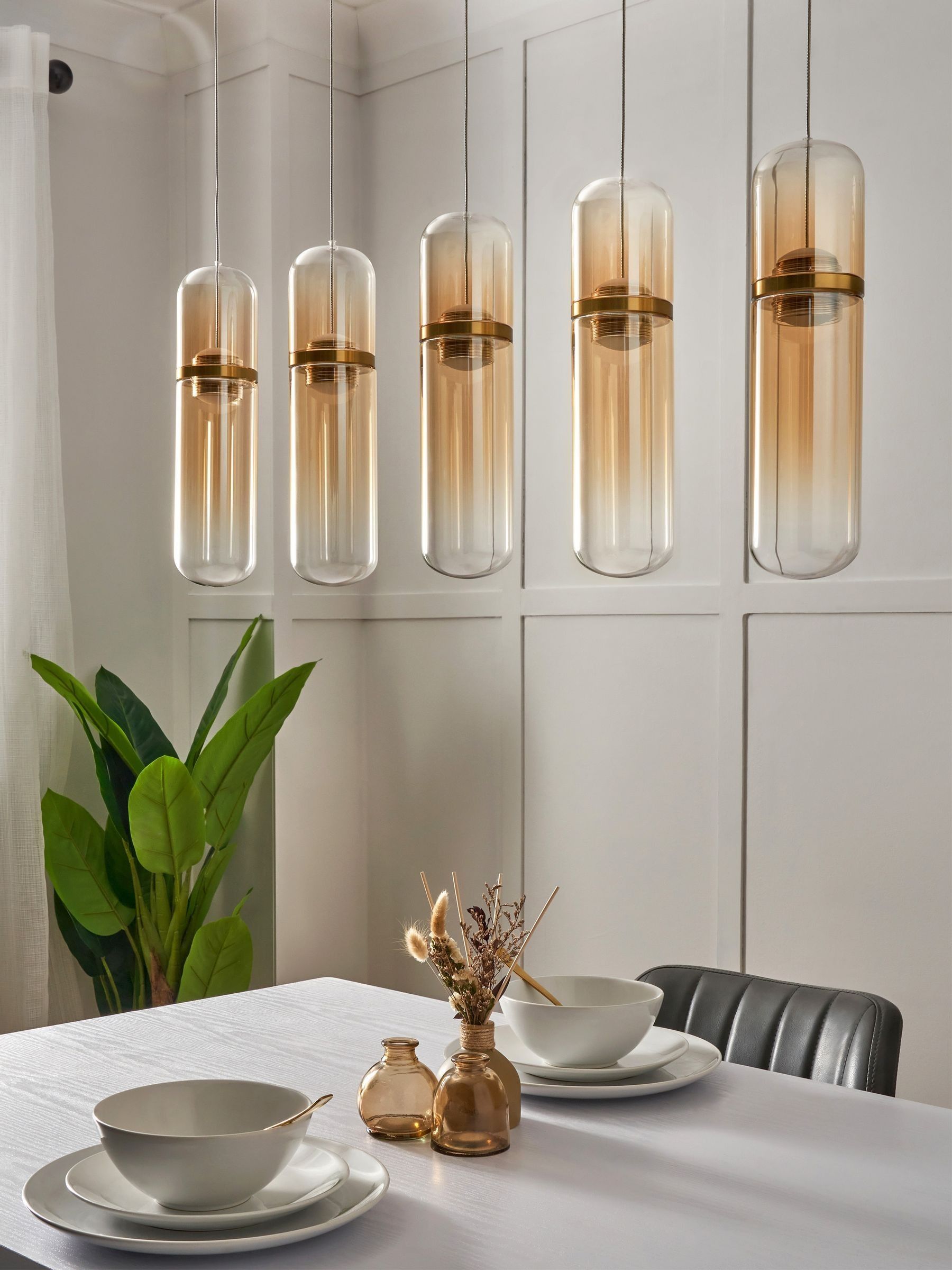 BHS Bjorn LED pendant light with five glass shades, imported from the UK