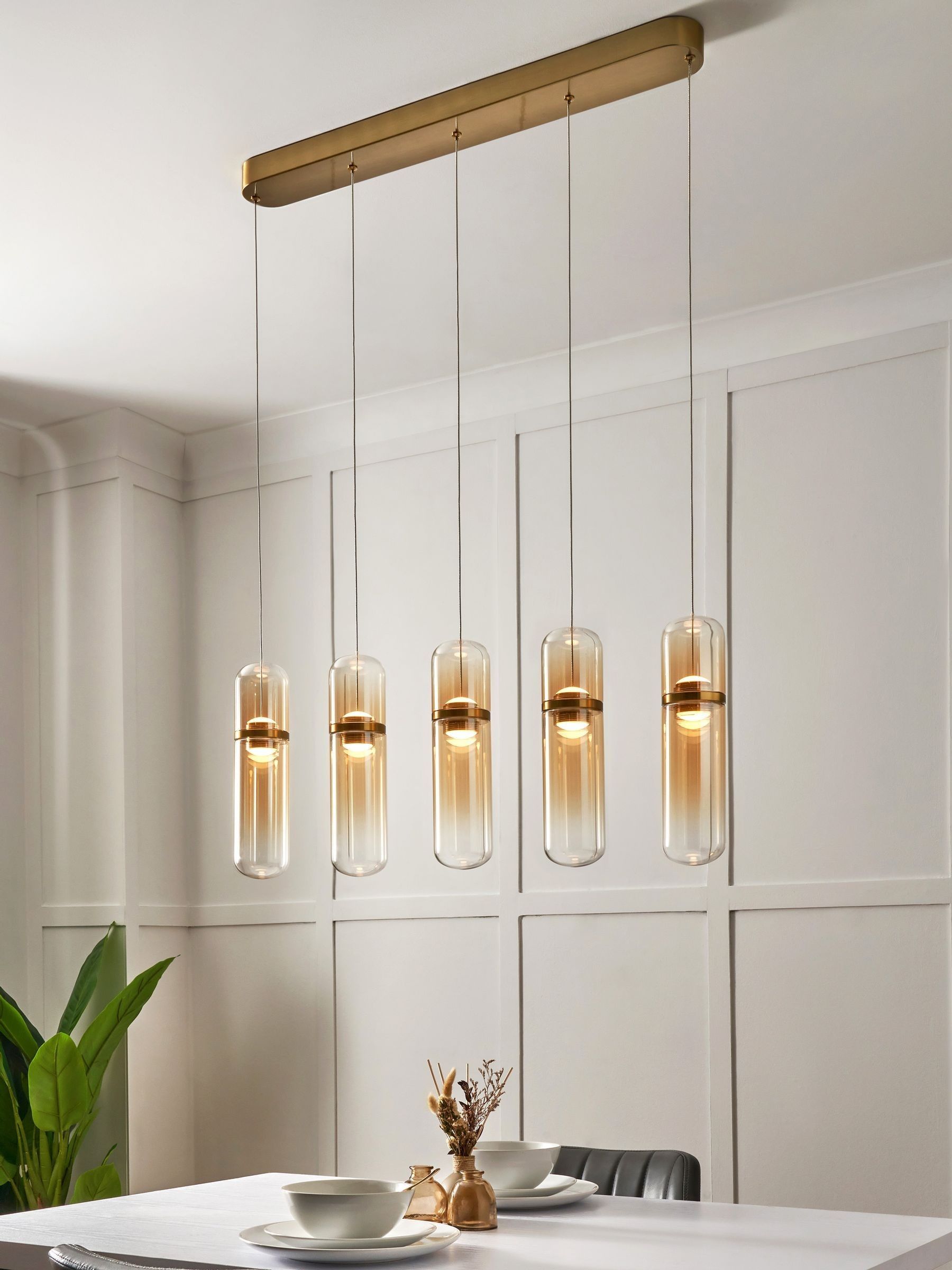 BHS Bjorn LED pendant light with five glass shades, imported from the UK