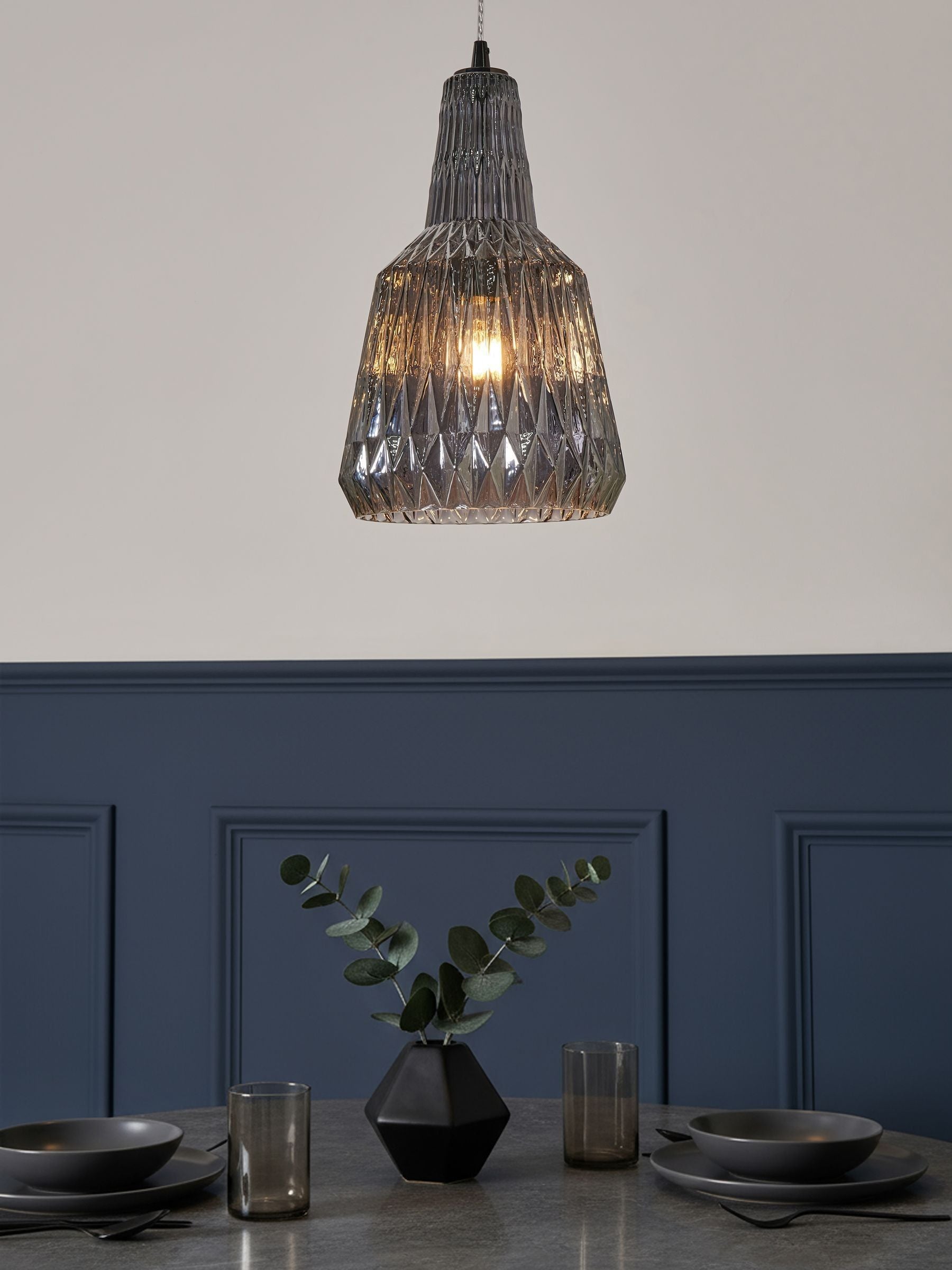 BHS Mikael glass pendant light smoke grey (British brand)