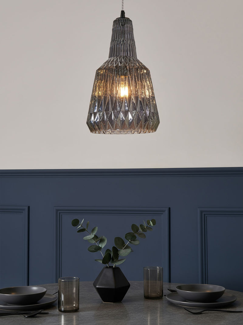BHS Mikael glass pendant light smoke grey (British brand)