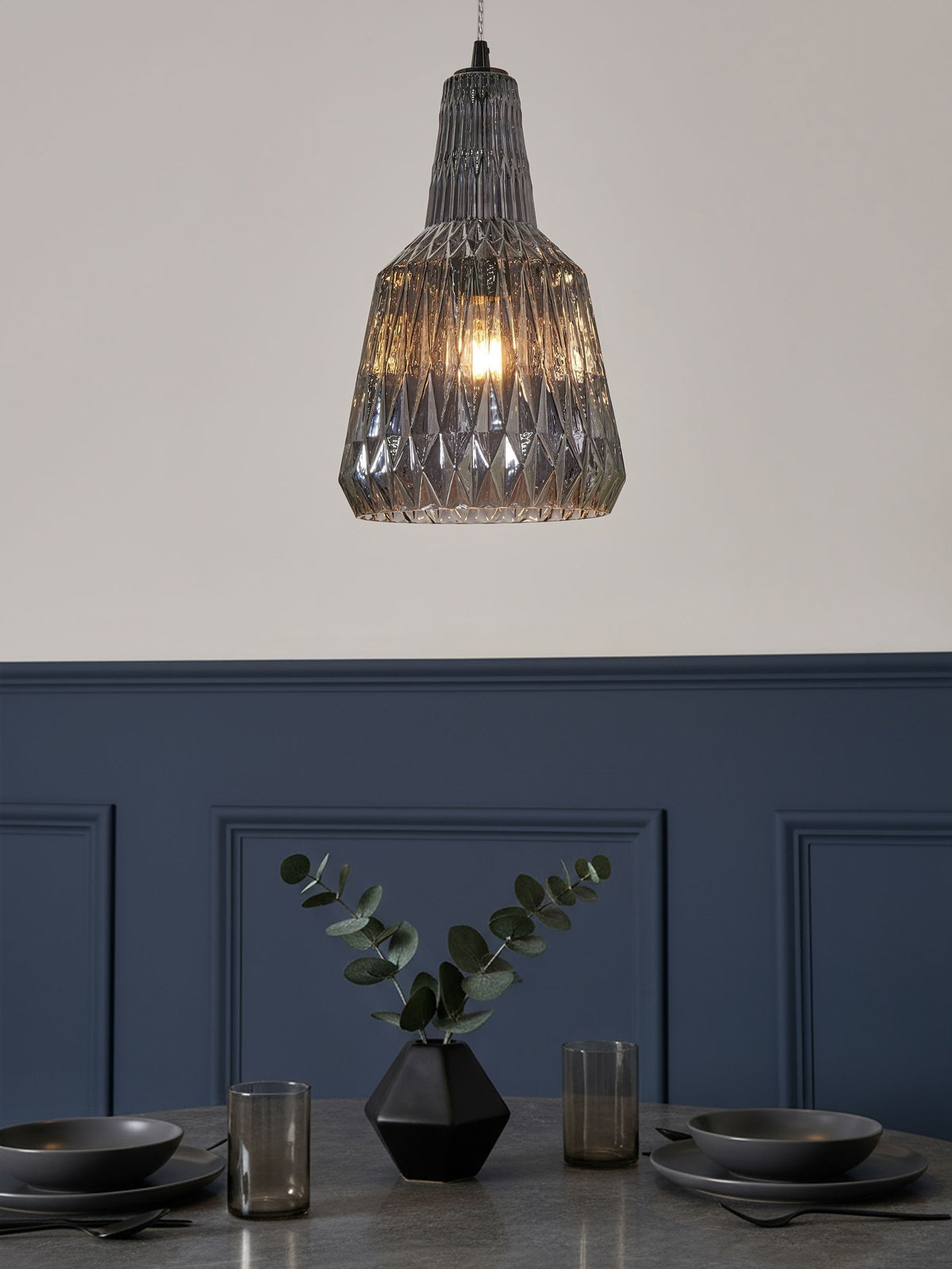 BHS Mikael glass pendant light smoke grey (British brand)