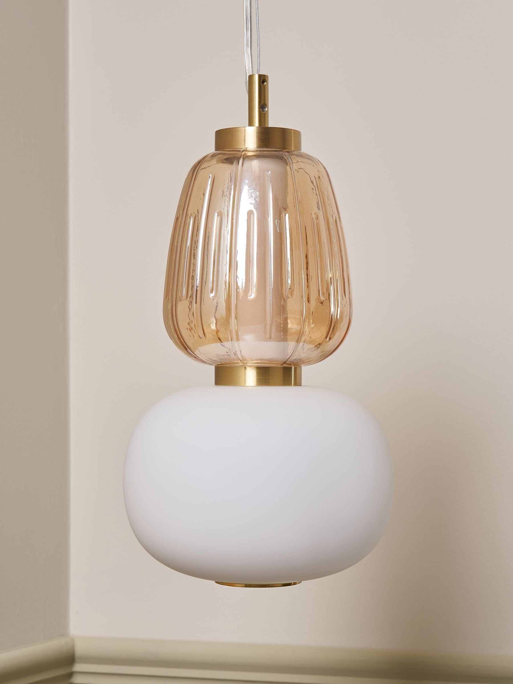 BHS satin brass Edvin glass pendant light (British brand)