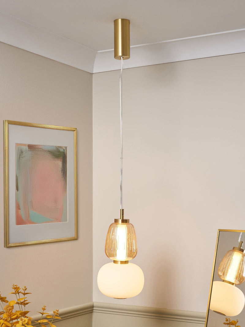 BHS satin brass Edvin glass pendant light (British brand)