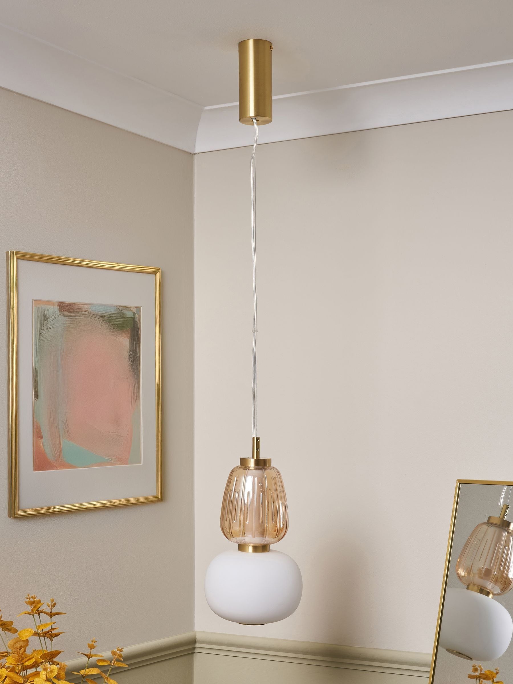 BHS satin brass Edvin glass pendant light (British brand)