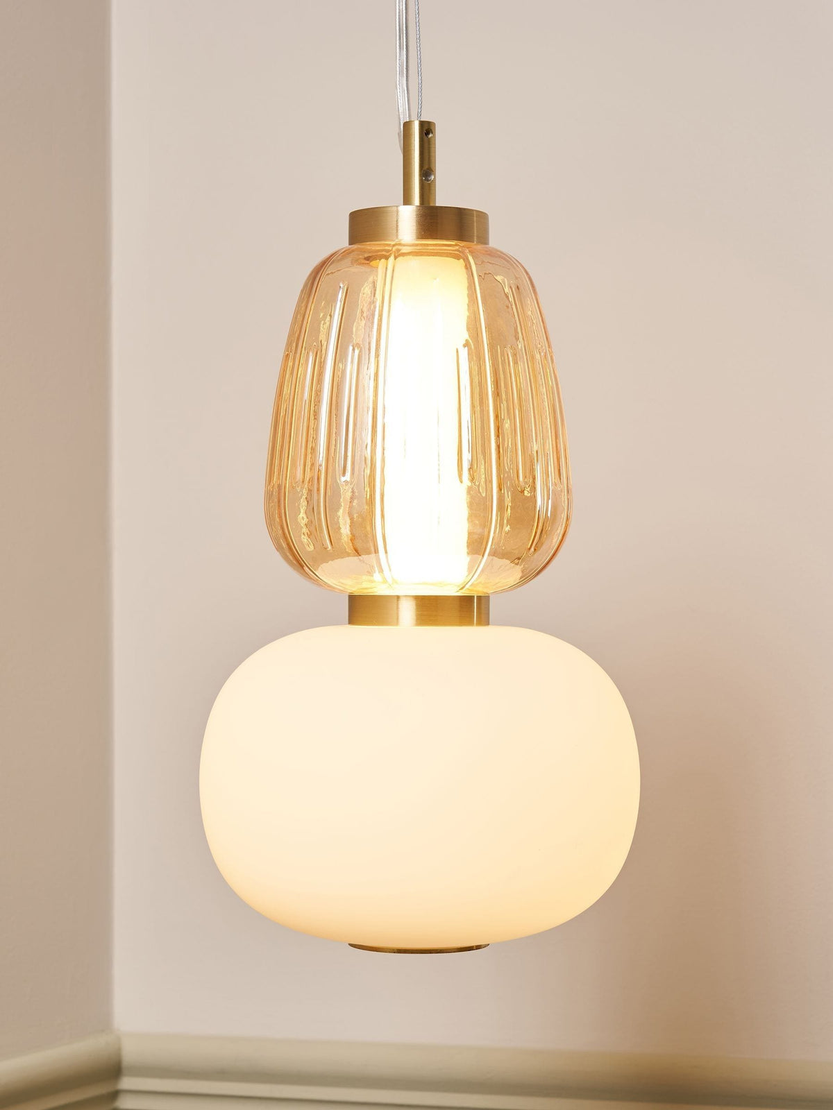 BHS satin brass Edvin glass pendant light (British brand)