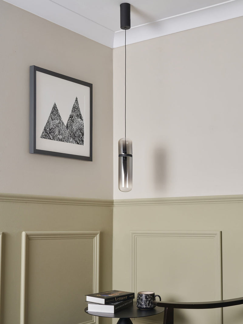 Visconte by BHS Bjorn smoke grey glass pendant light 160cm - British product