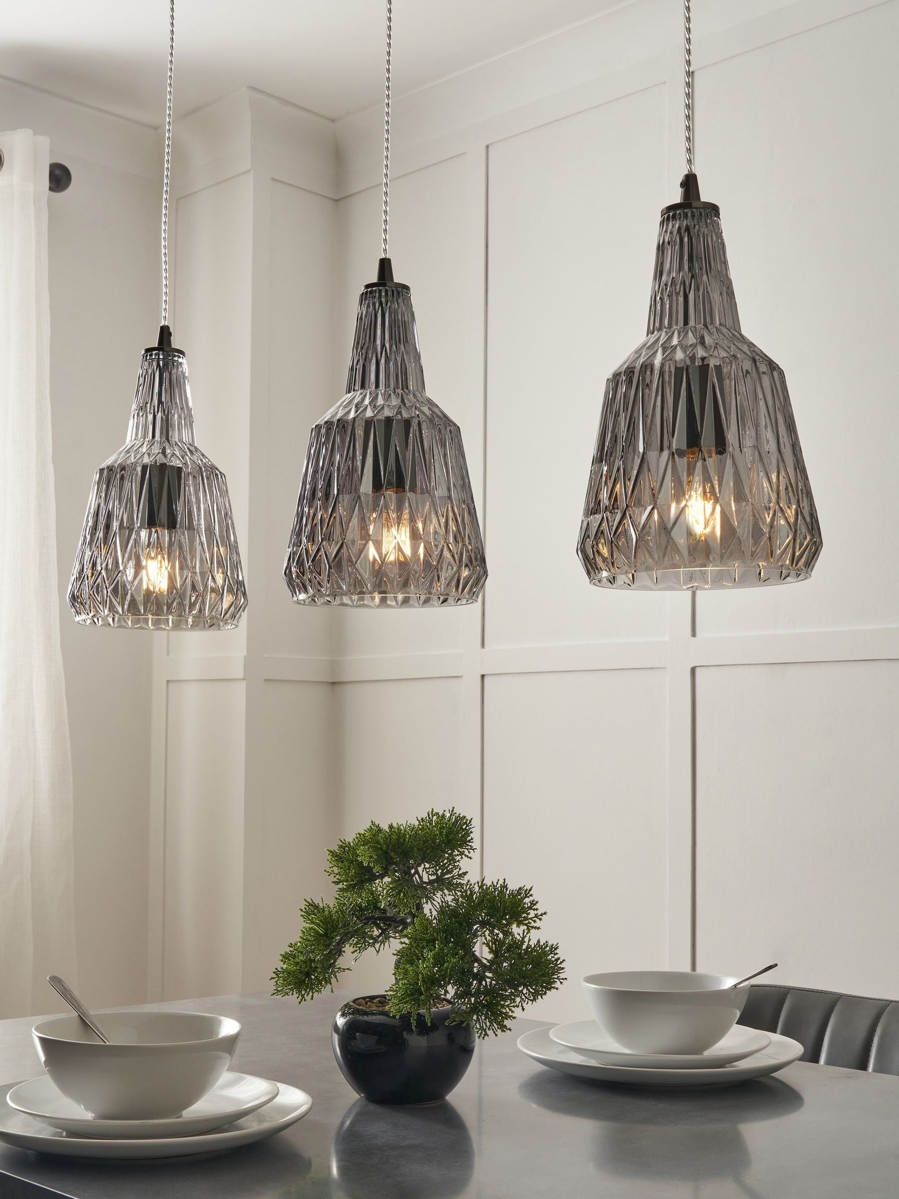 BHS Mikael 3-light smoky grey glass ceiling pendant - British product
