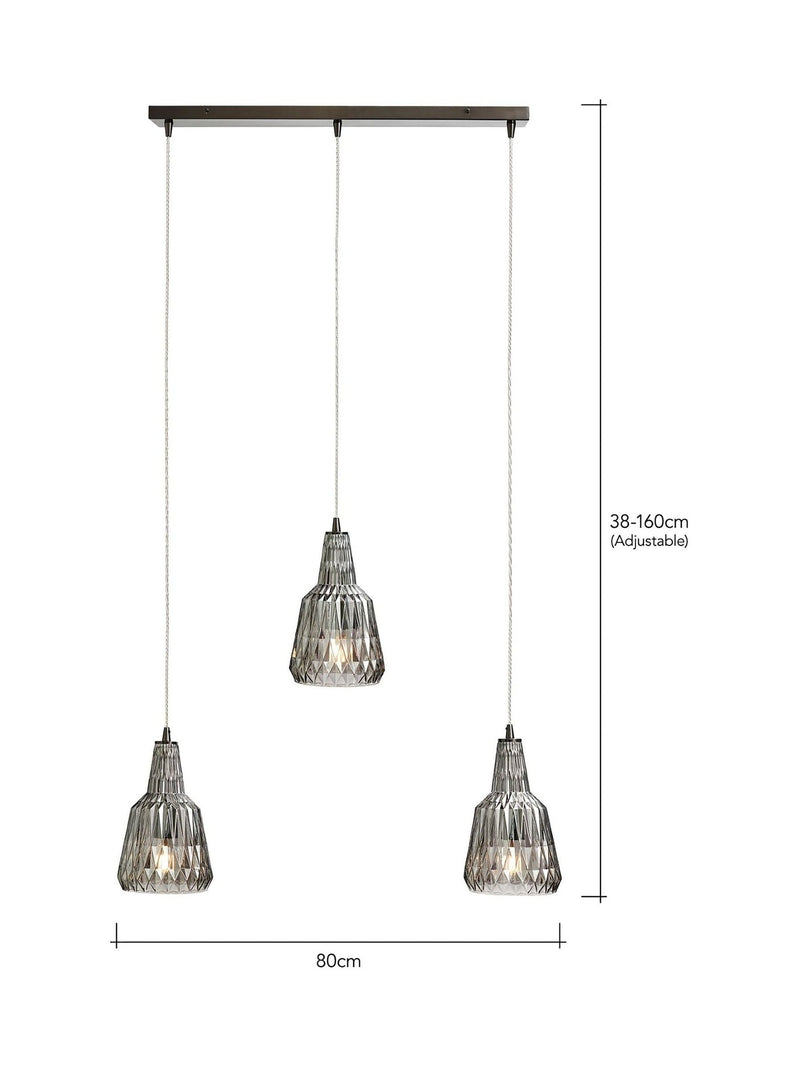 BHS Mikael 3-light smoky grey glass ceiling pendant - British product