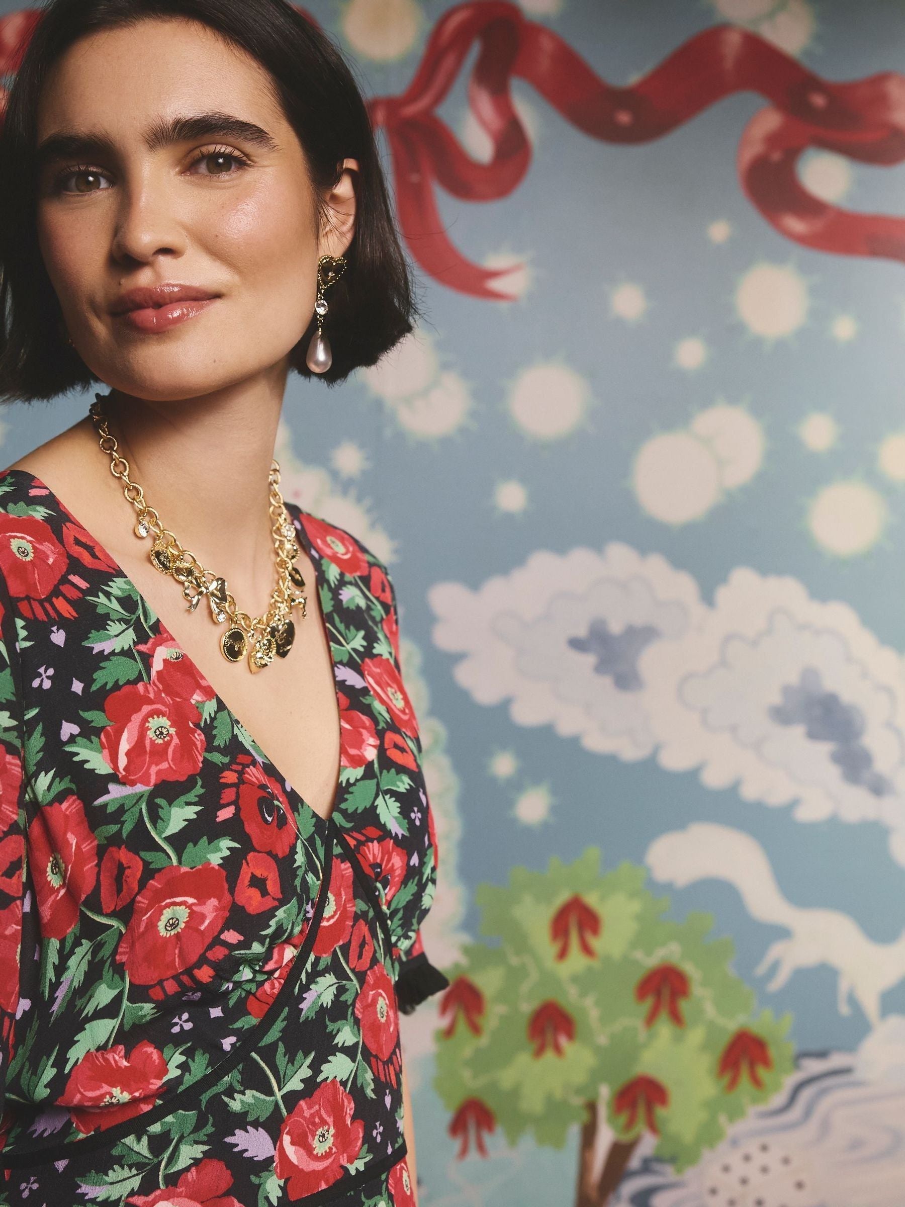 Cath Kidston gold tone charm necklace with festive charms - British product