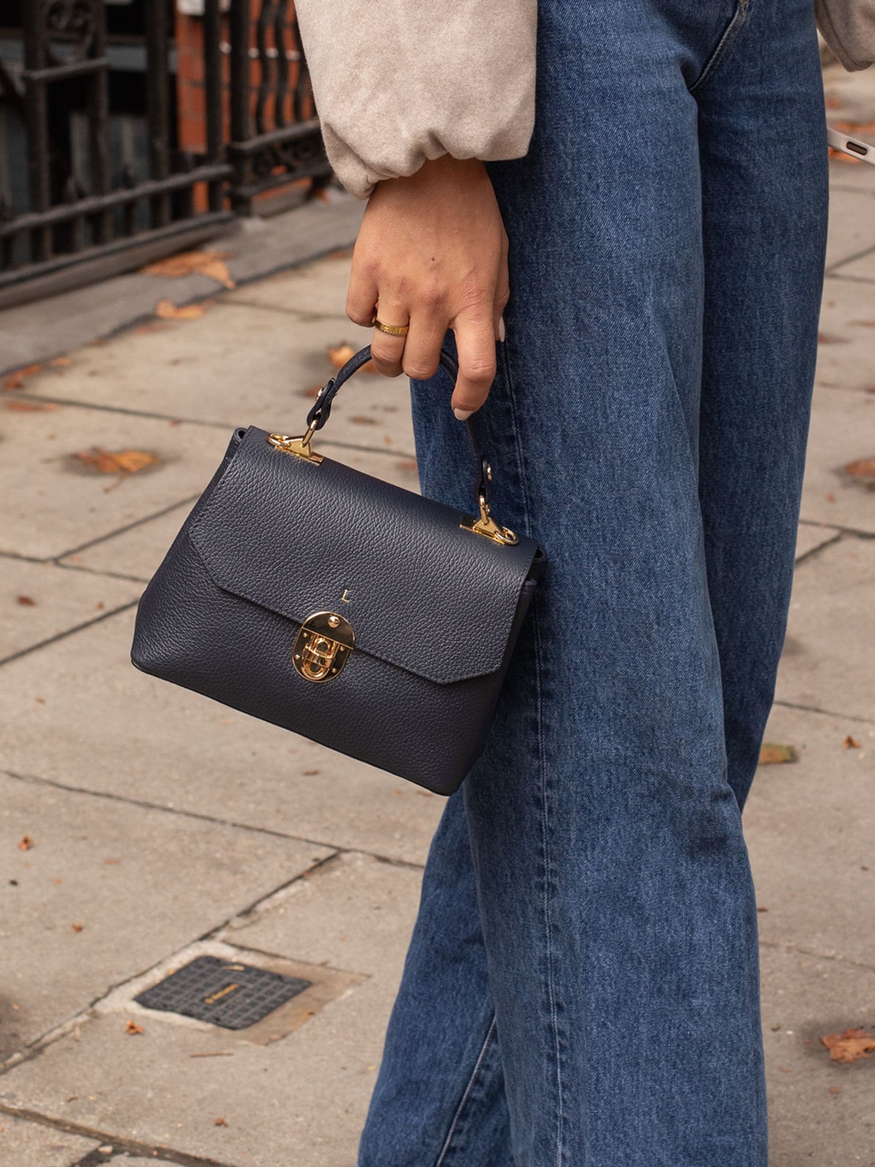 LRM Goods blue Lucinda leather top handle bag, UK version