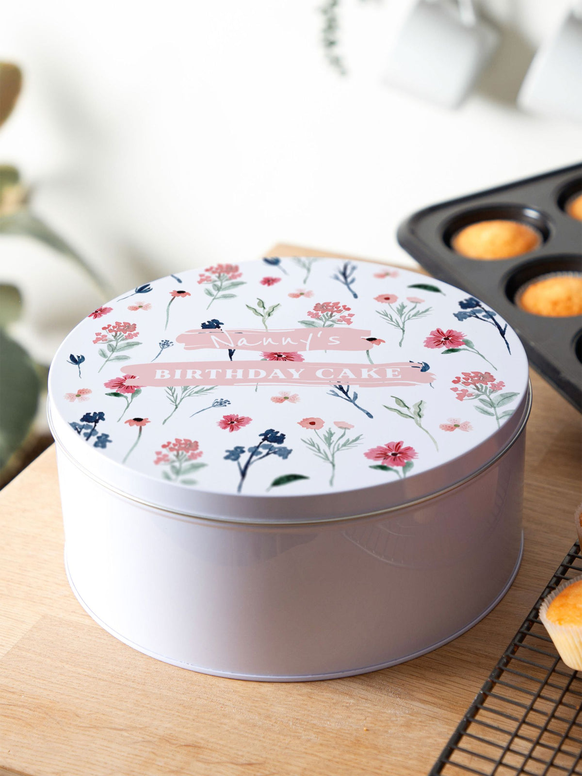 No Ordinary Gift pretty florals personalised cake tin 23cm, UK version