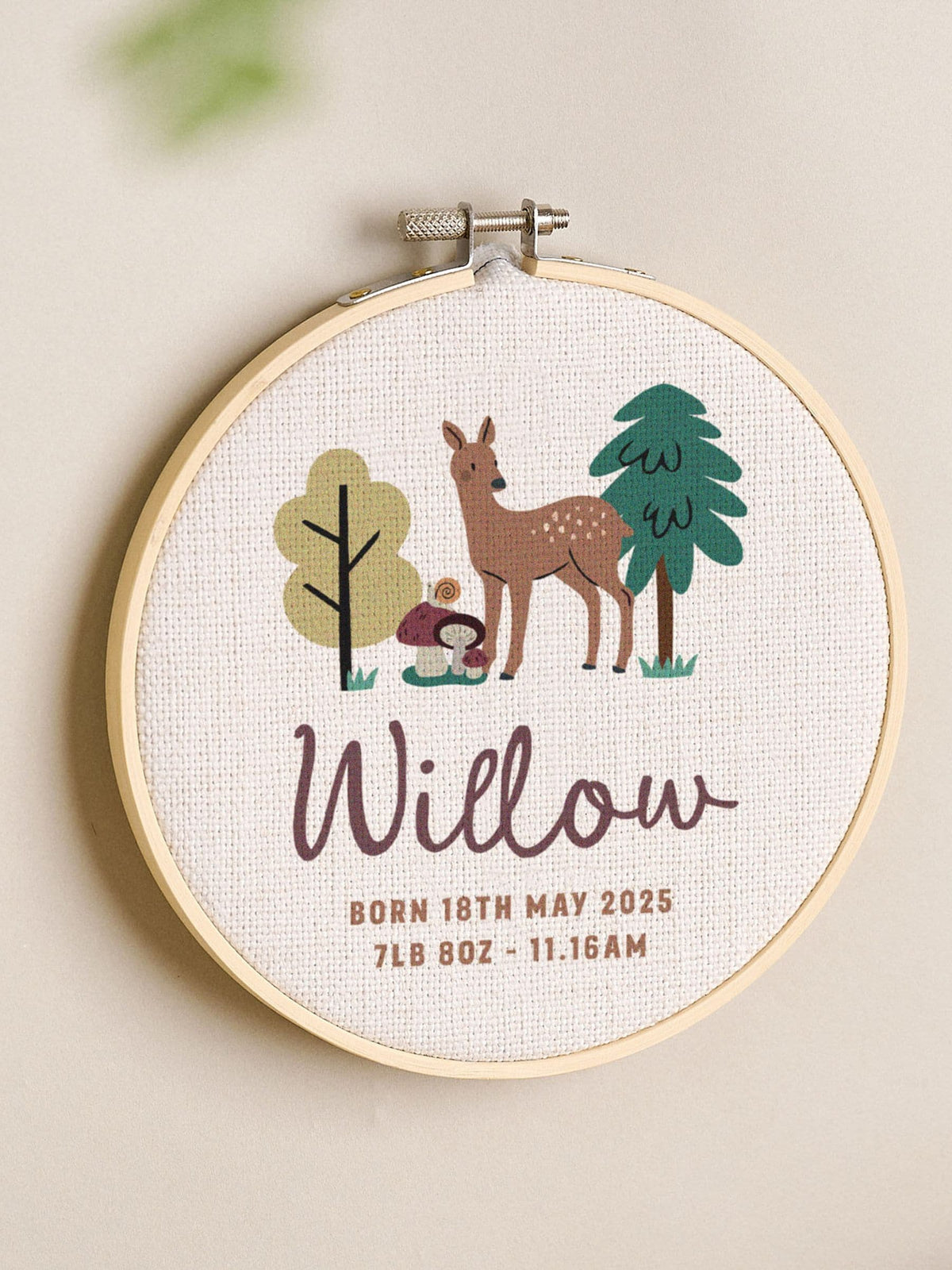 No Ordinary Gift personalised woodland design hoop 15cm - British product