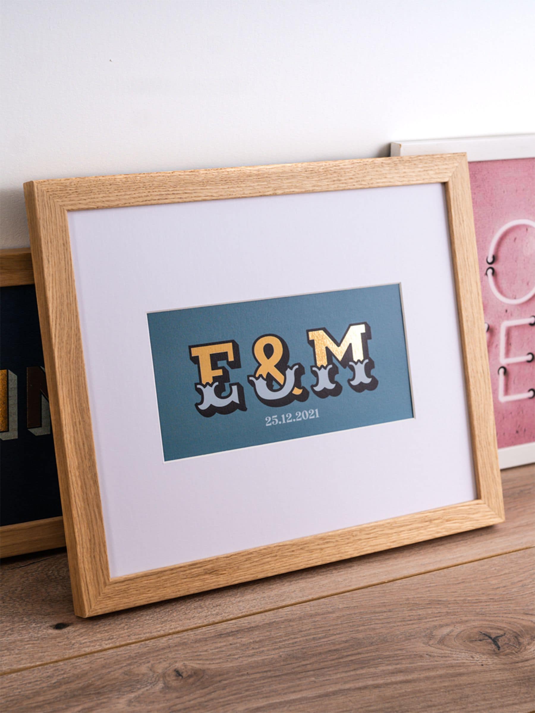 No Ordinary Gift personalised foiled couples initials framed print (British brand)