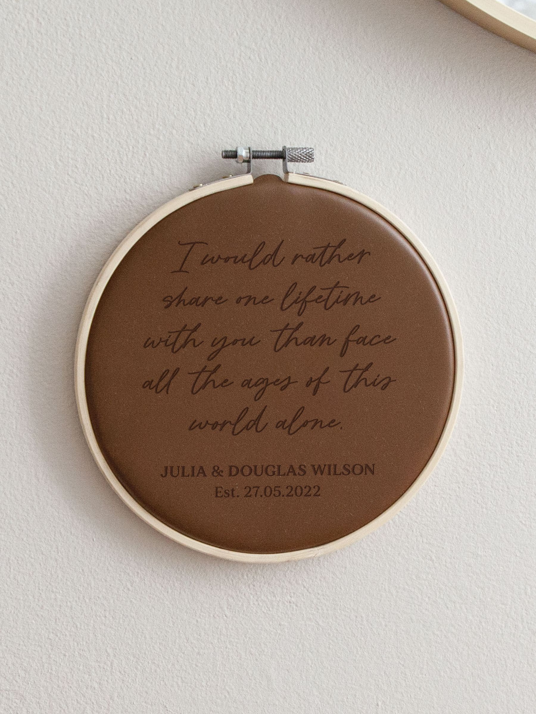 No Ordinary Gift personalised leather hoop 15cm, UK version