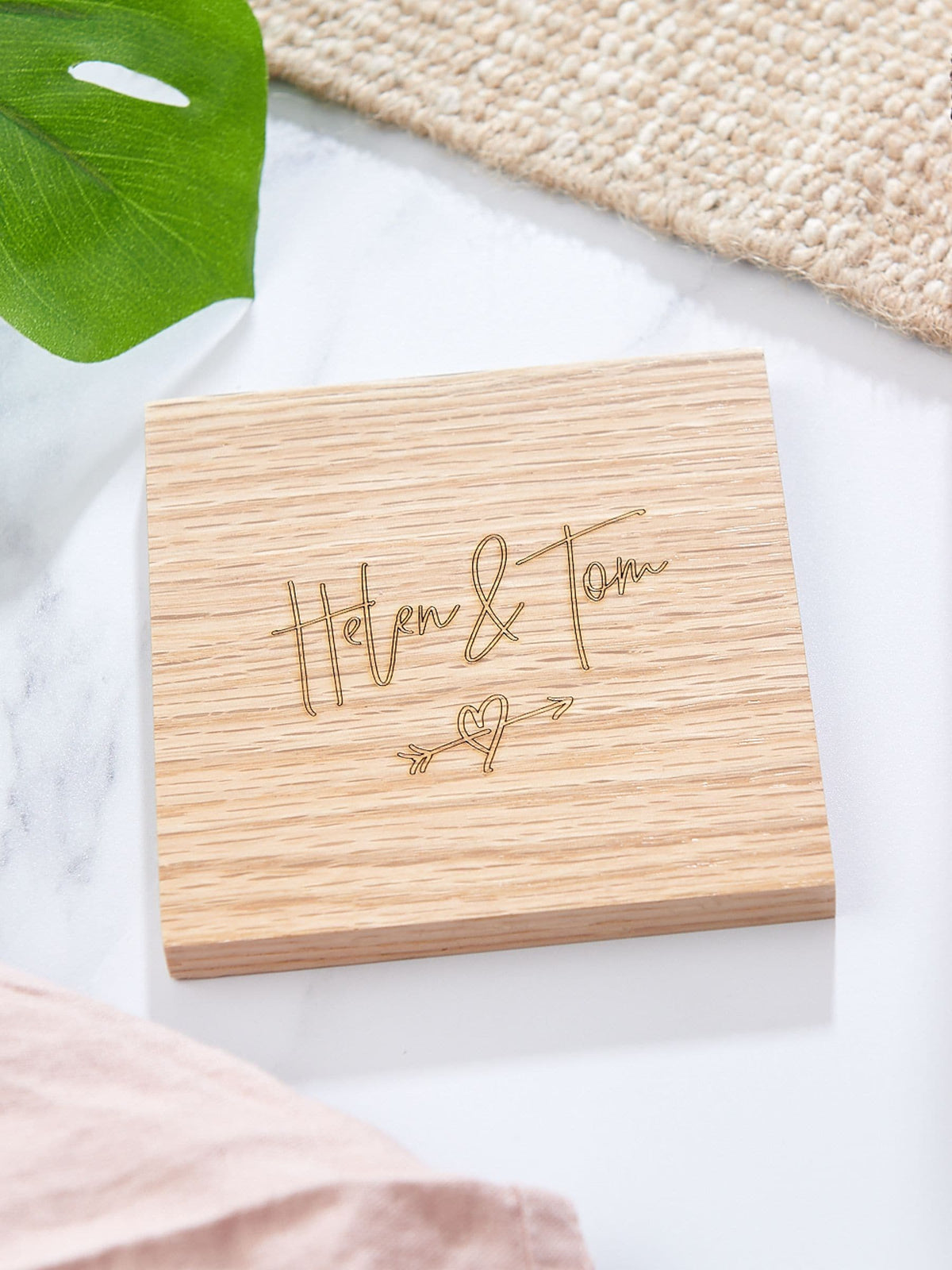 No Ordinary Gift personalised couples coaster oak 10x10cm (British brand)