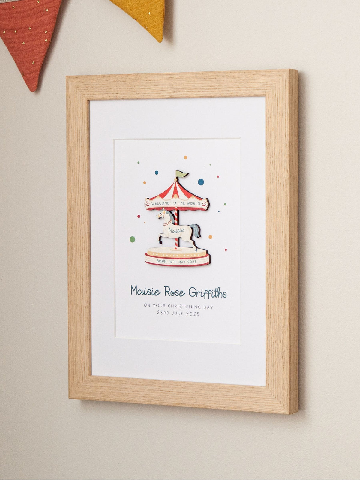 No Ordinary Gift personalised funfair carousel print oak frame A5 (British brand)